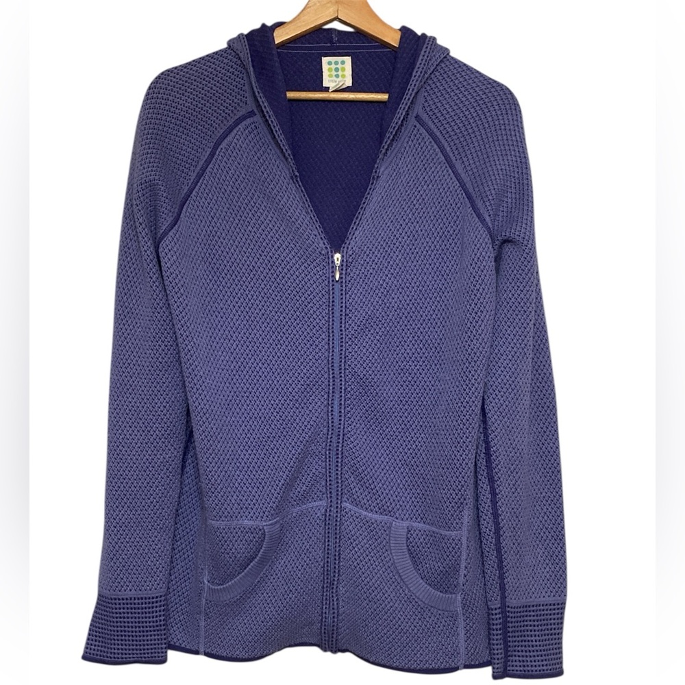 Title Nine Mombetta Blue Purpke Knit Hooded Zip Up Sweater Jacket